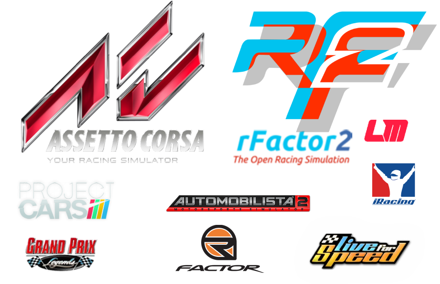 rFactor 2, Assetto Corsa, Project Cars, Automobilista 2, iRacing, Grand Prix Legends, rFactor, Live for Speed